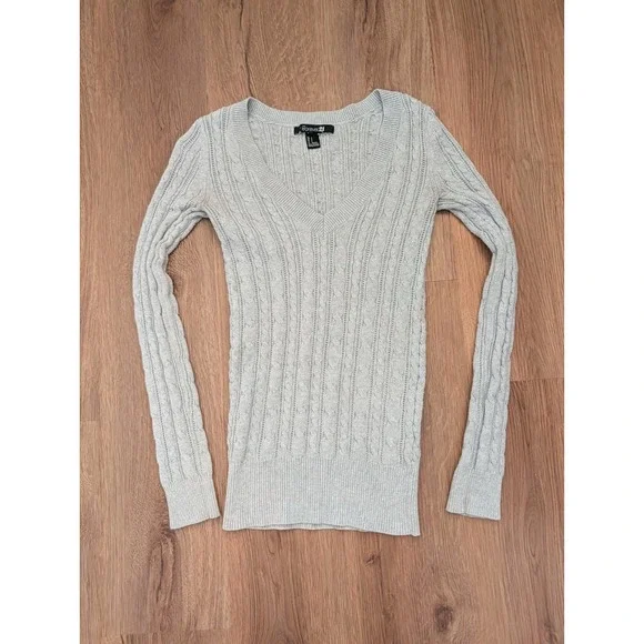 Vtg Y2K Forever 21 Womens Cable Knit Sweater Size S Gray Long Sleeve Bella Swan - Picture 1 of 5